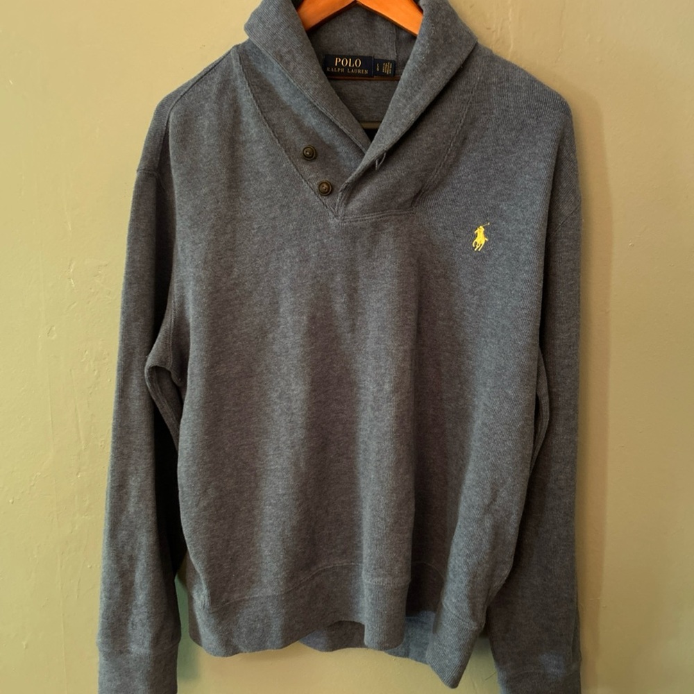 Polo Ralph Lauren MENS Blue 2 Button Pullover Sweater Preppy College Career